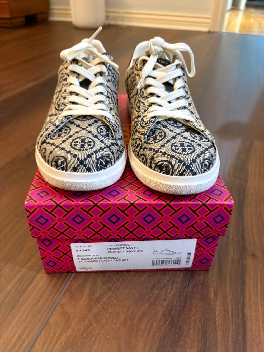 Tory Burch Navy and White Monogram Canvas Sneakers
